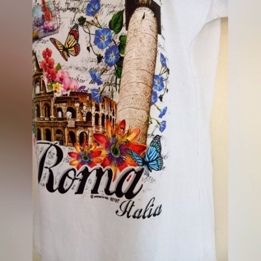 B&C COLLECTION Tee White Rome Italia Italy Graphic Short Sleeve Size Medium - Picture 2 of 14